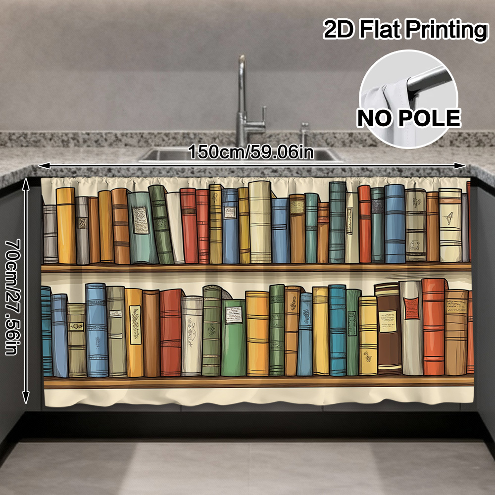 TEMU 2d Flat, 1pc Colorful Books On Shelf Decorative Cabinet Curtains For Kitchen Cabinets, Bedroom Storage, Study Shelves, Bathroom Vanities, Living