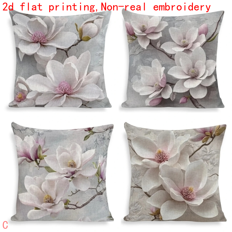 TEMU 2d Flat - 4-pack, 2d Flat Printing, Magnolia Series Pillowcases, Polyester Material, Multi-sizes, Zipper Closure, Machine Washable,