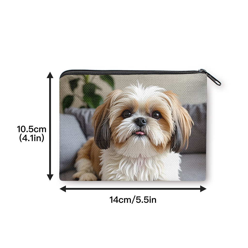 TEMU Adorable Fluffy Dog Coin Purse Wallet Suitable For , Zipper Closure Portable Key Earphone Storage Bag With Card Holder, Lightweight Compact Gift