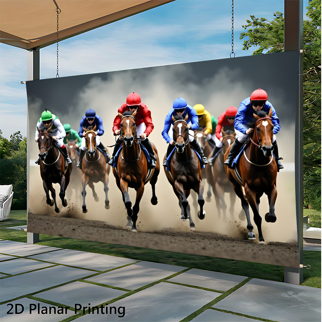 TEMU 2d Flat, 2d Flat Banner 1pc, Horse Racing Competition, Party Backdrop, Photography Studio Prop, Decoration, Birthday Celebration, Anniversary