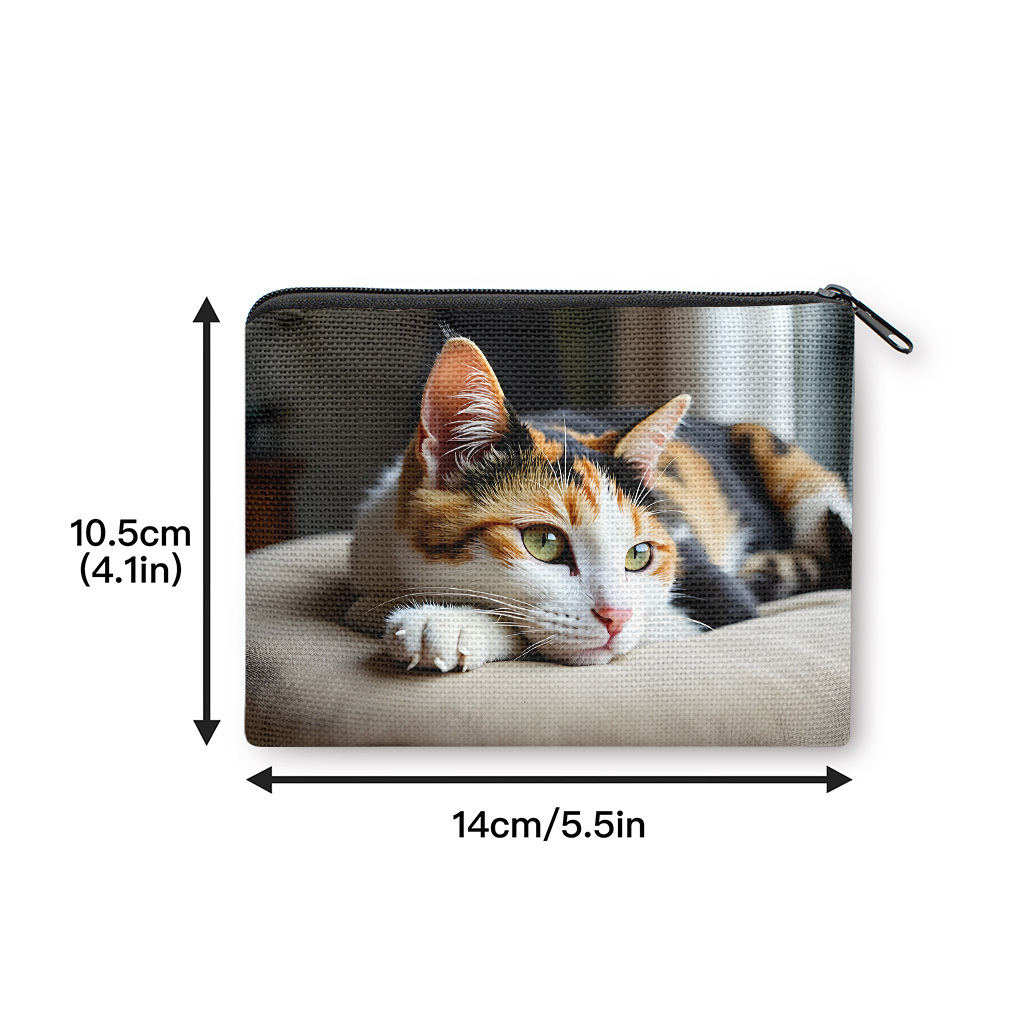 TEMU Porte-monnaie, Porte-monnaie relaxant Chat Calico, Fermeture éclair, Petit sac de rangement portable pour clés, écouteurs et pièces de monnaie,