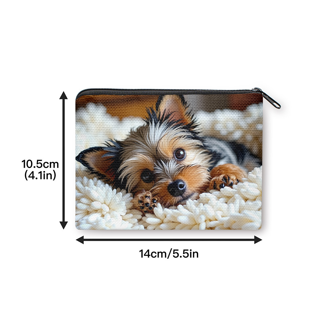 TEMU con Cachorro Adorable sobre Blanca, Cierre de Cremallera, Bolsa Pequeña Portátil para Guardar Monedas, Auriculares y Llaves, Práctico Tarjetero,