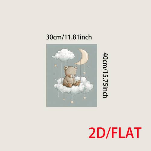 2d flat 1pc vertical modern minimalist bear on clouds wall soft suitable for room decor frameless canvas painting with cloud moon stars for childrens bedroom spring summer decoration