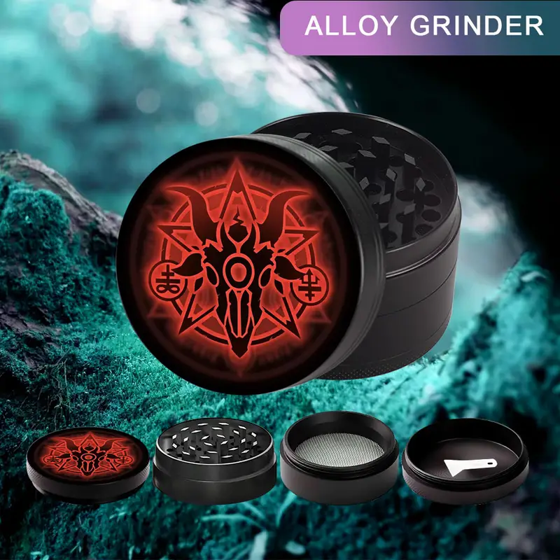 skull tobacco grinder 2" 4 Piece Herb Spice Crusher Copper Brassy Pewter Black Skull Grinder, Tobacco Grinder, Halloween