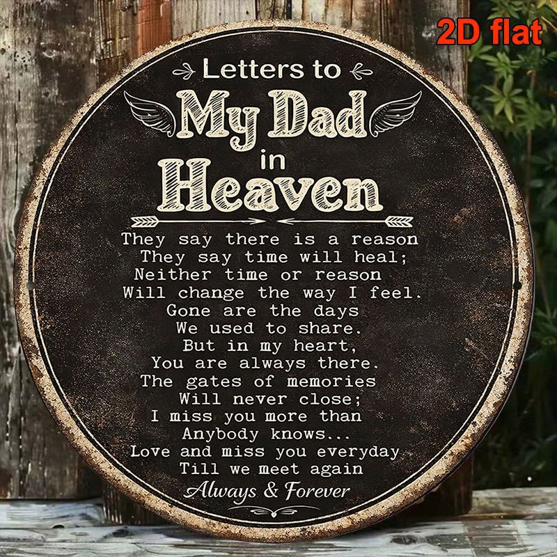 TEMU 2d Flat - 1pc 8 X 8in/20 X 20cm 2d Flat Round Sign, Vintage Plaque About "letters To My Dad In Heaven", "warm Words In Memory Of Father"
