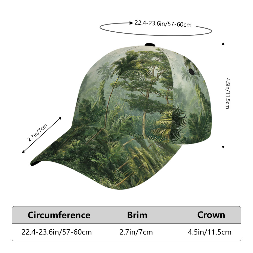 TEMU 1pc 2d Flat Printing Baseball Cap - Lightweight, Breathable, Adjustable Unisex Design With With Green Foliage Pattern, Suitable For Casual Wear,