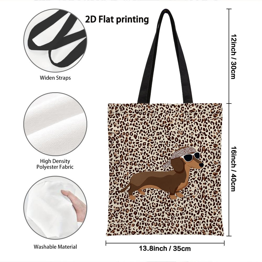 TEMU 1 pièce, Sac à bandoulière 1 teckel à imprimé léopard plat 2D. Sacs de courses pliables et réutilisables, idéaux pour le shopping, l' et les .
