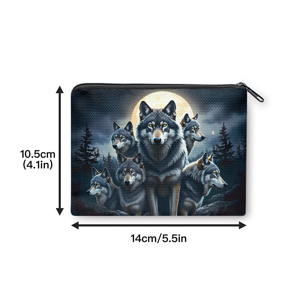 TEMU Porte-monnaie Portefeuille Loup et pour Femme et Homme, Petit Sac de Rangement Portable à Fermeture Éclair pour Clés et Écouteurs, Porte-cartes,