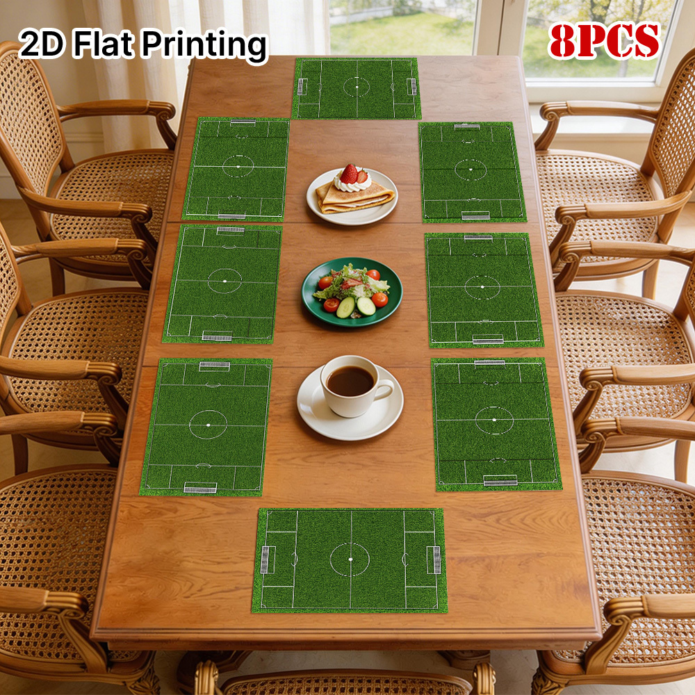 TEMU 2d Flat Printing, 2pcs/4pcs/6pcs/8pcs Placemats, Football Field Design, Machine Washable, Rectangular Placemats, Fine , Durable Structure, ,