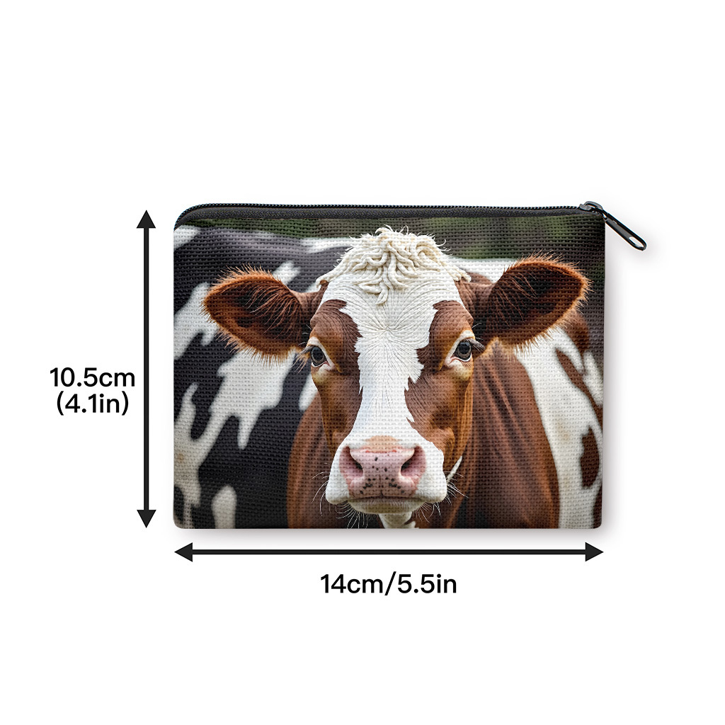 TEMU Cow Print Coin Purse Suitable For , Zipper Closure Small Portable Wallet With Cow, Lightweight Card Holder & Coin Storage Bag, Compact For