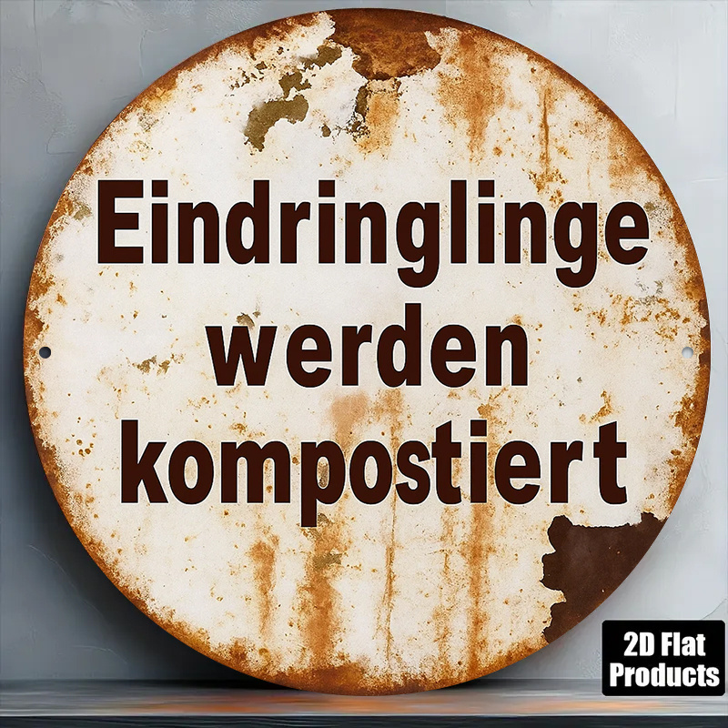 TEMU 2D Flat - 【2D Flat】 2D Flat, ., Vintage deutsches Metallschild, "Intruders Composted" Lustige Metallplakette für Männerhöhle, Schlafzimmer,