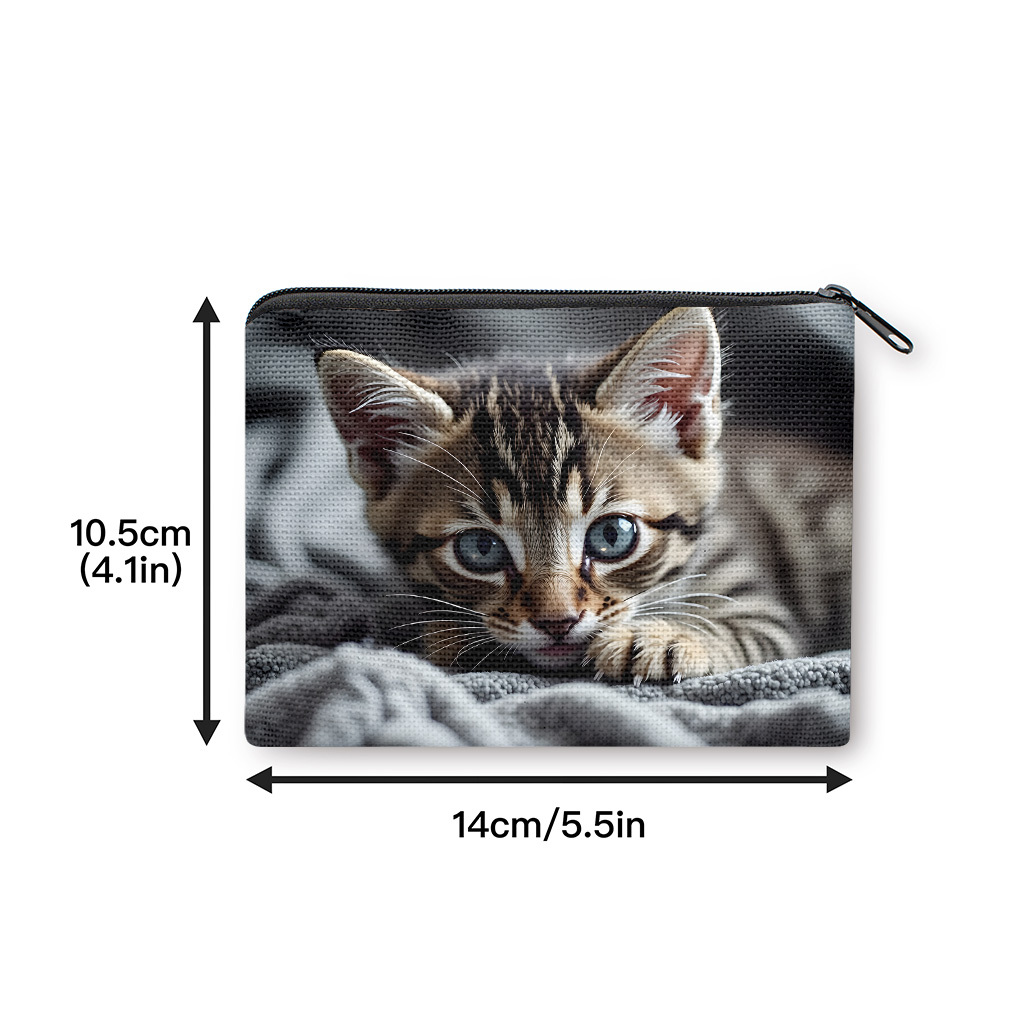 TEMU 【商品名】コインパース、可愛い子猫がソフトなの上に座っているコインパース、開閉、小型ポータブルヤホンコイン収納バッグ、便利なカードホルダー、軽量、女性と男性へのギフト