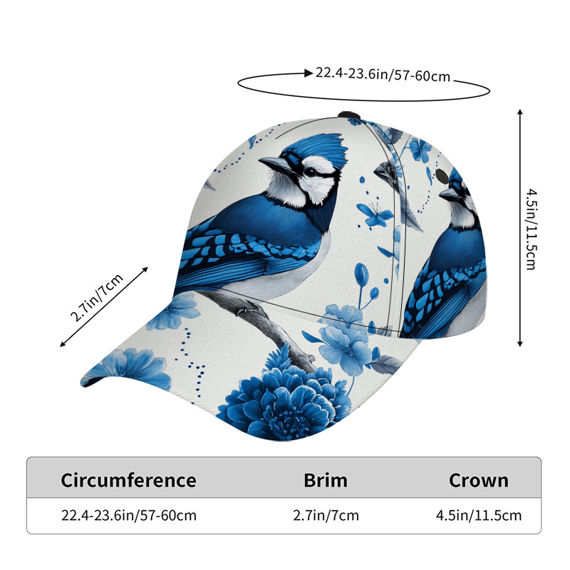 TEMU 1 Casquette de baseball avec imprimé de jays et de fleurs, idéale pour les scènes urbaines décontractées, le streetwear , les tenues de tous