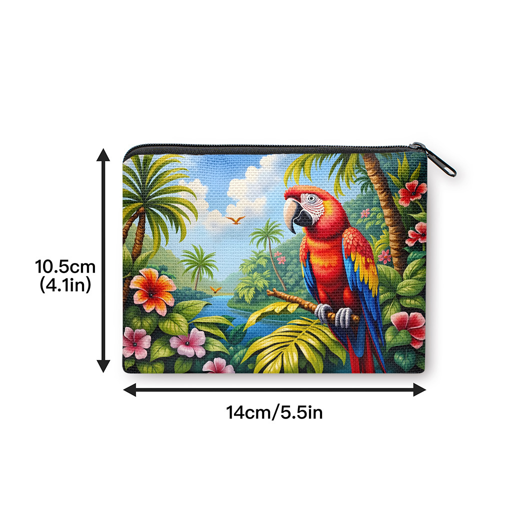 TEMU Coin Purse, Tropical Parrot On Branch Coin Purse, Zipper Closure, Small Portable Key Earphone Coin Storage Bag, Handy Card Holder, Lightweight,