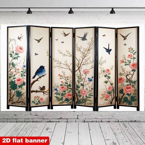 2d flat 2d flat banner 1pc chinese style floral and folding screen background banner vintage oriental elegant style decoration large size no charging required material suitable for chinese themed party setups