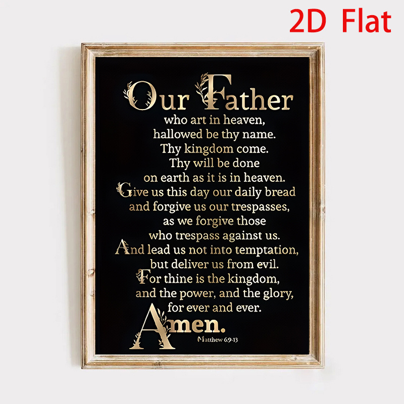 TEMU 2d Flat, 2d Flat "our Father" Wall Art Suitable For Living Room, Bedroom, Bathroom Decor - Modern Minimalist Latin Verse Print, 6:9-13 Religious