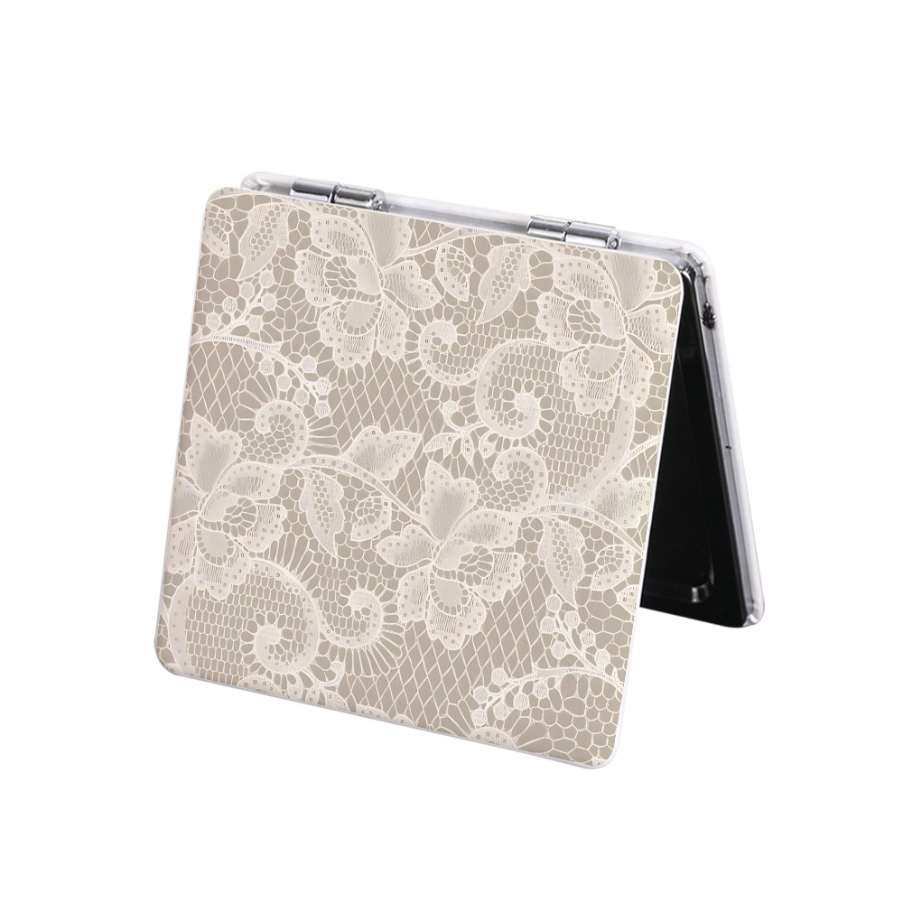 TEMU 1pc Elegant Lace-patterned Compact Mirror, Portable Folding Makeup Mirror For Purse, Travel, And Daily Use, Vintage-inspired Pocket Mirror For