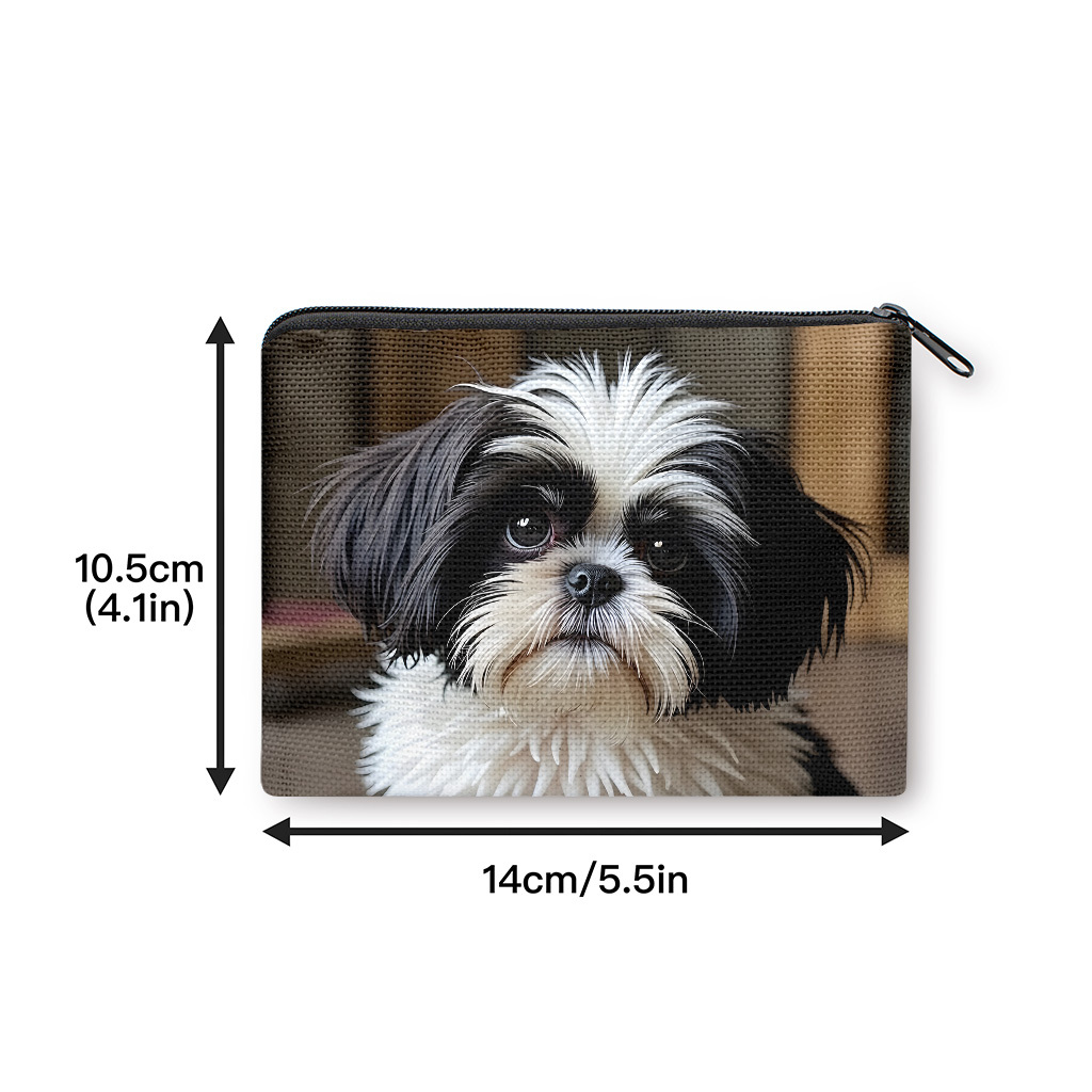 TEMU Coin Purse 1pc, Adorable Fluffy Little Dog Coin Purse, Zipper Closure, Small Portable Key Earphone Storage Bag, Handy Card Holder, Lightweight,