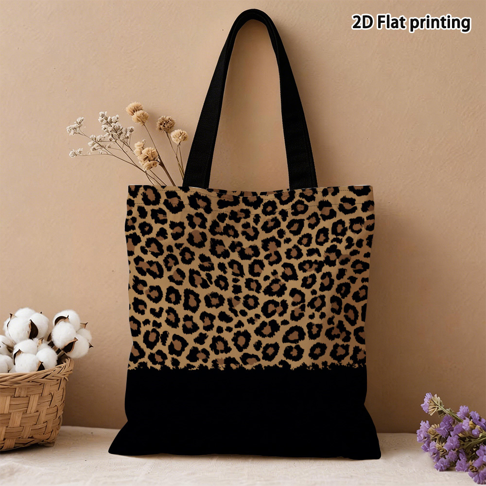 Image of New Stylish Leopard Print Flat Tote Bag, Perfect For Shopping And . Suitable For Daily Activities, Travel, And Camping. A Fun, Lightweight, And Practical For Outdoor Activities. 2d Printed
