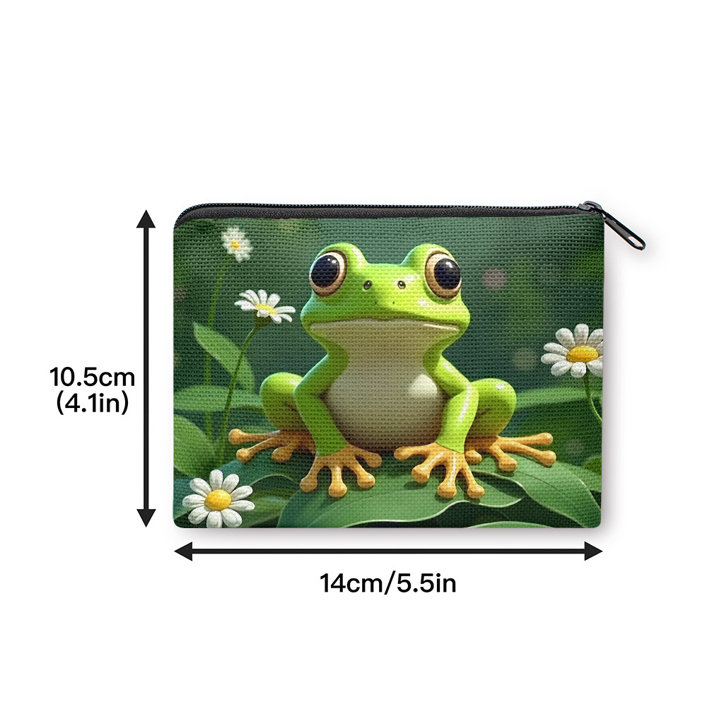 TEMU Frog & Flower Coin Purse With Zipper Closure - Cute Frog & Suitable For , Portable Compact Card Holder & Key/earphone Storage Bag, Lightweight