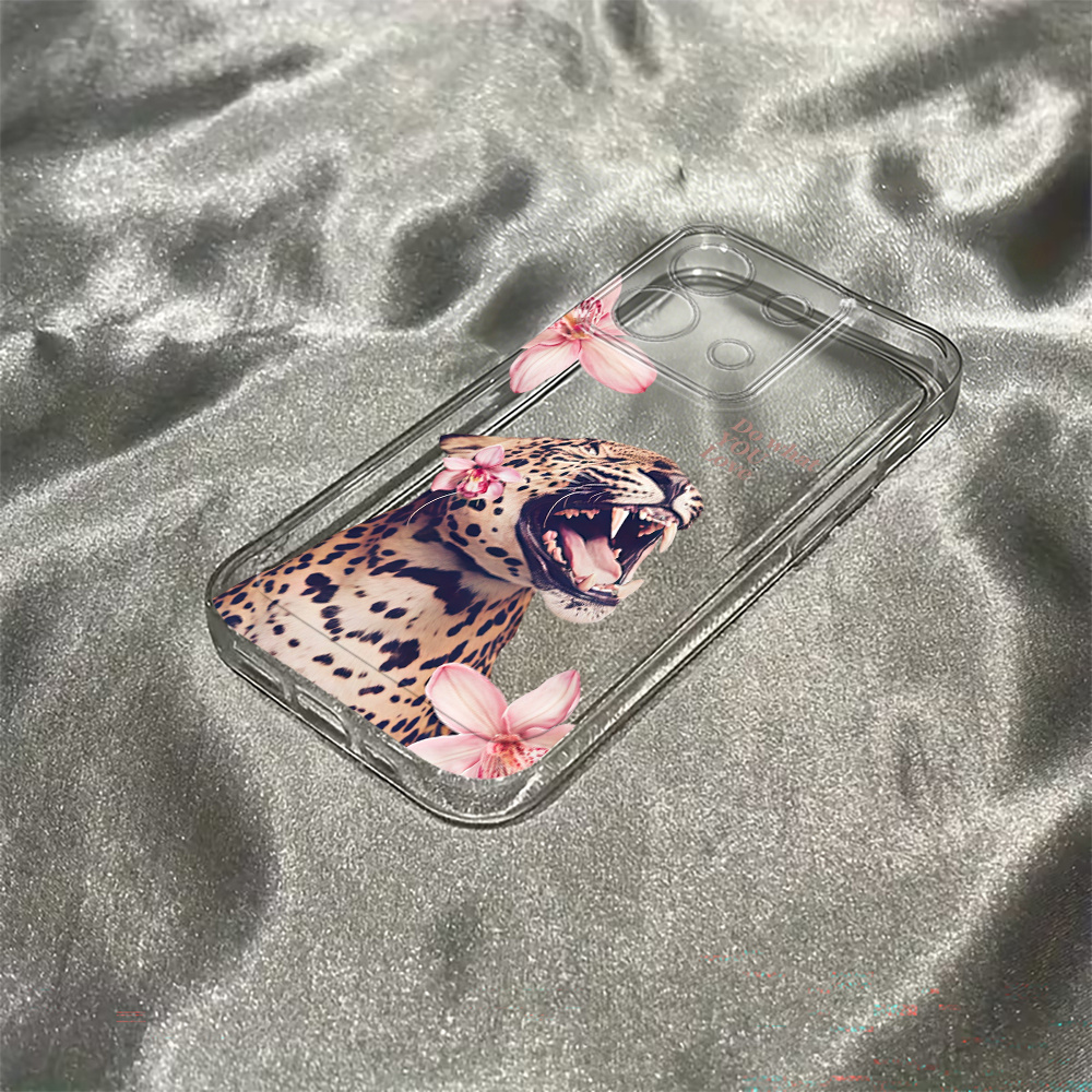 TEMU Phone Case - Leopard Flower Print Poster Designed For High-end Fashion Anti-fall Transparent Phone Case, Suitable For Motorola For Moto G85 G84