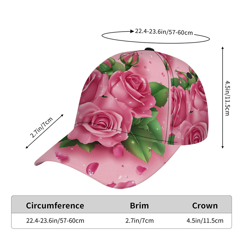 TEMU 2d Flat Printing, 1pc Valentine's Day Pink Roses Print Classic Baseball Cap, Fit For Casual City , Fashionable Street Looks, Daily Leisure