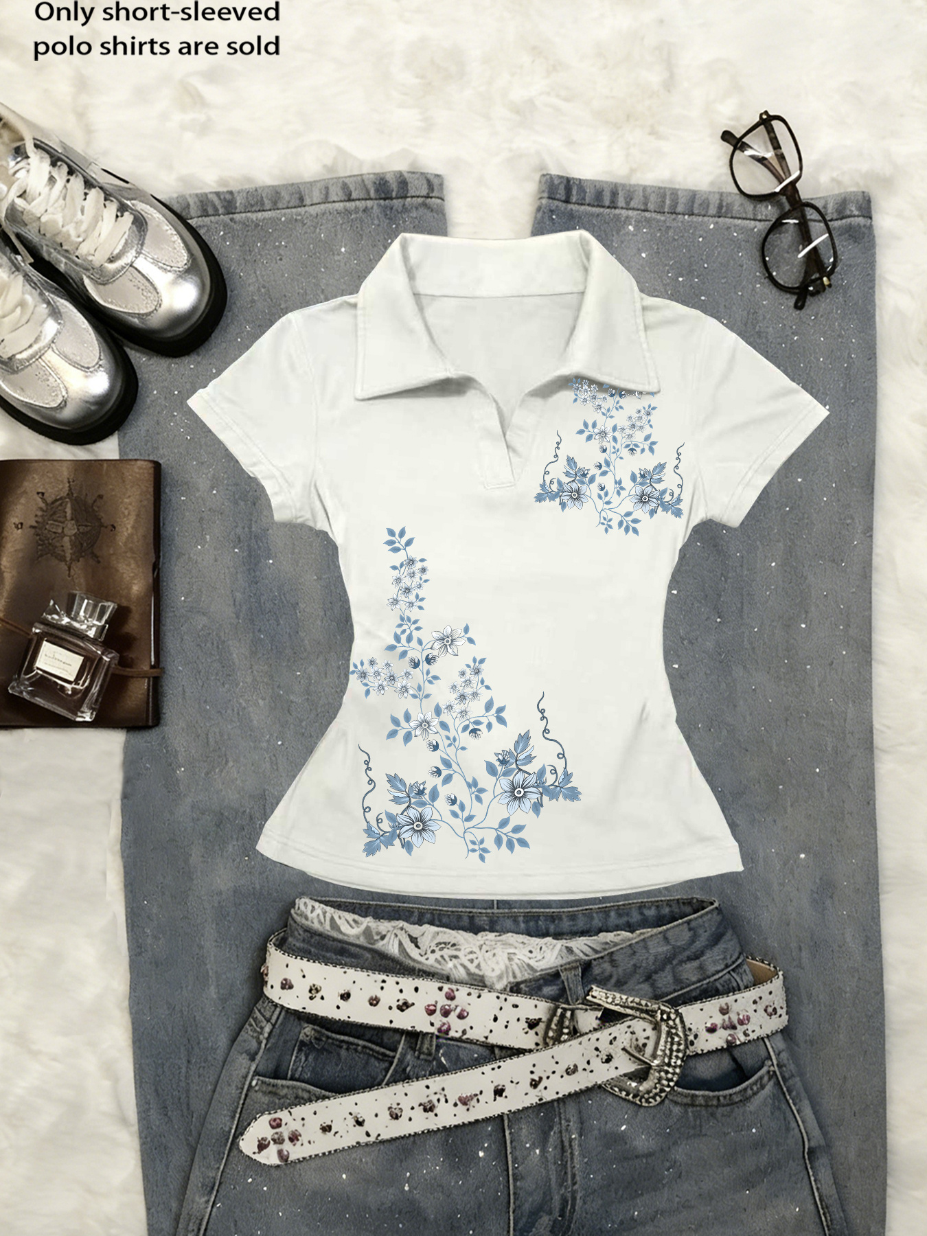 Y2K American Retro Collared Shirt - Popular Women'S Polo Style, Slim Fit, V-Neck, Short Sleeve