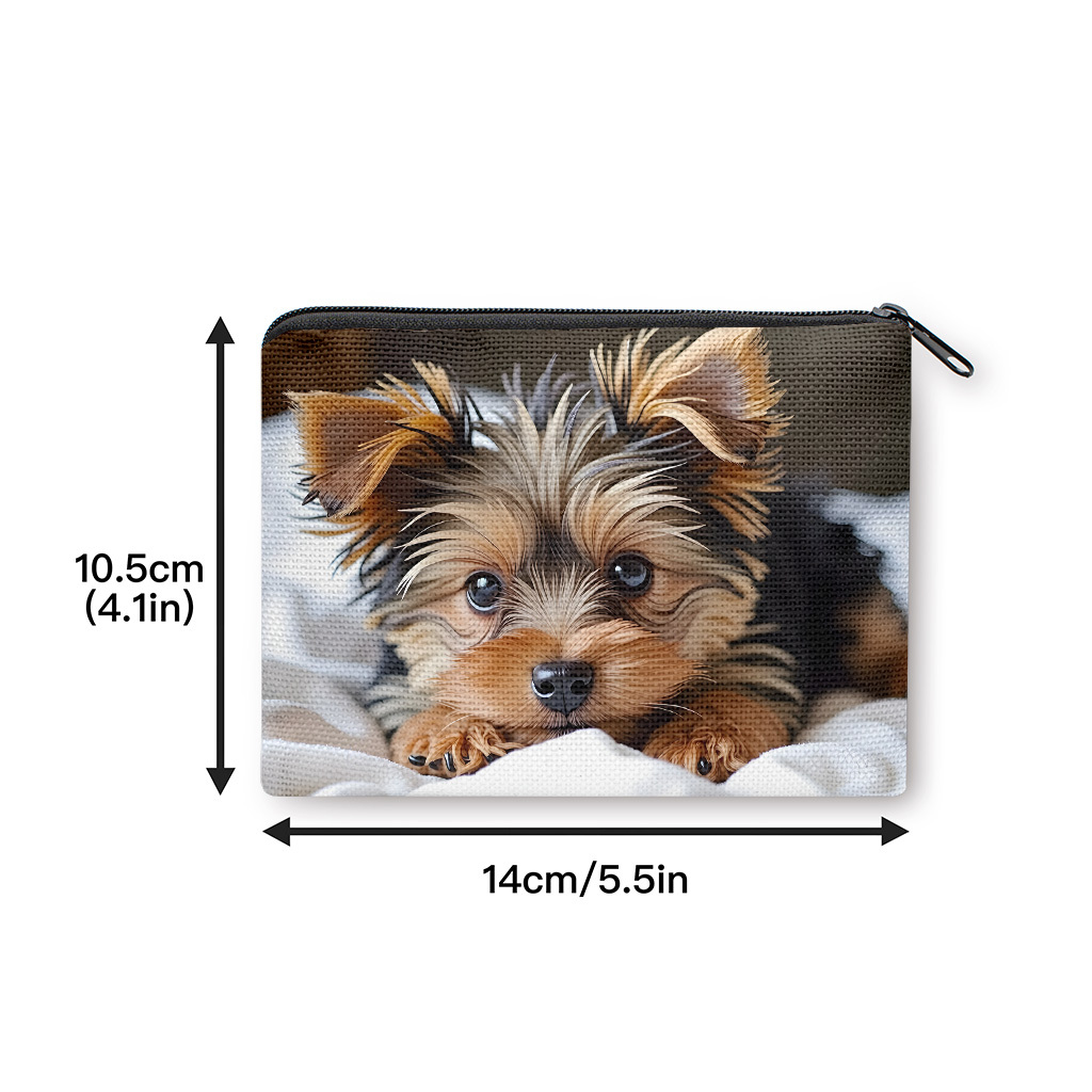 TEMU Adorable cachorro en blanca, con cierre de cremallera, pequeño bolso portátil para guardar llaves, auriculares y monedas, práctico tarjetero, ,