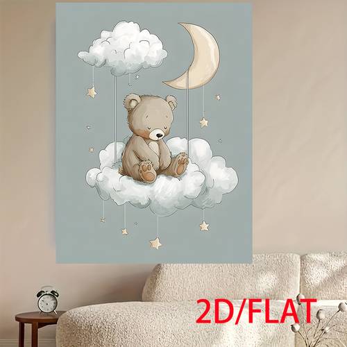 item picture 2d flat 1pc vertical modern minimalist bear on clouds wall soft suitable for room decor frameless canvas painting with cloud moon stars for childrens bedroom spring summer decoration
