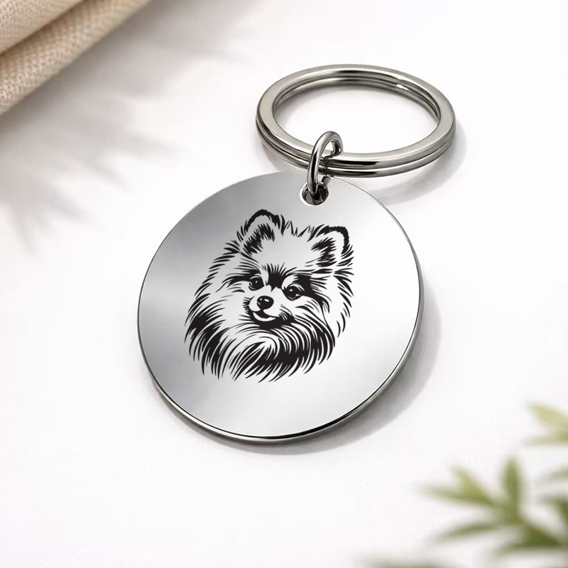 TEMU 1pc Pomeranian Dog Head Metal Engraved Keychain, Cute And Adorable Key Ring, Pet Owner Pendant, Birthday Gift For Girlfriends And Who Love Pets