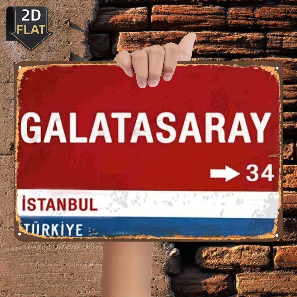 TEMU 2D Flach ., , Istanbul, Türkei – Richtungsschild mit Route 34, Metall Blechschild, Größe (8"X12"/20Cm*30Cm) Dekorative