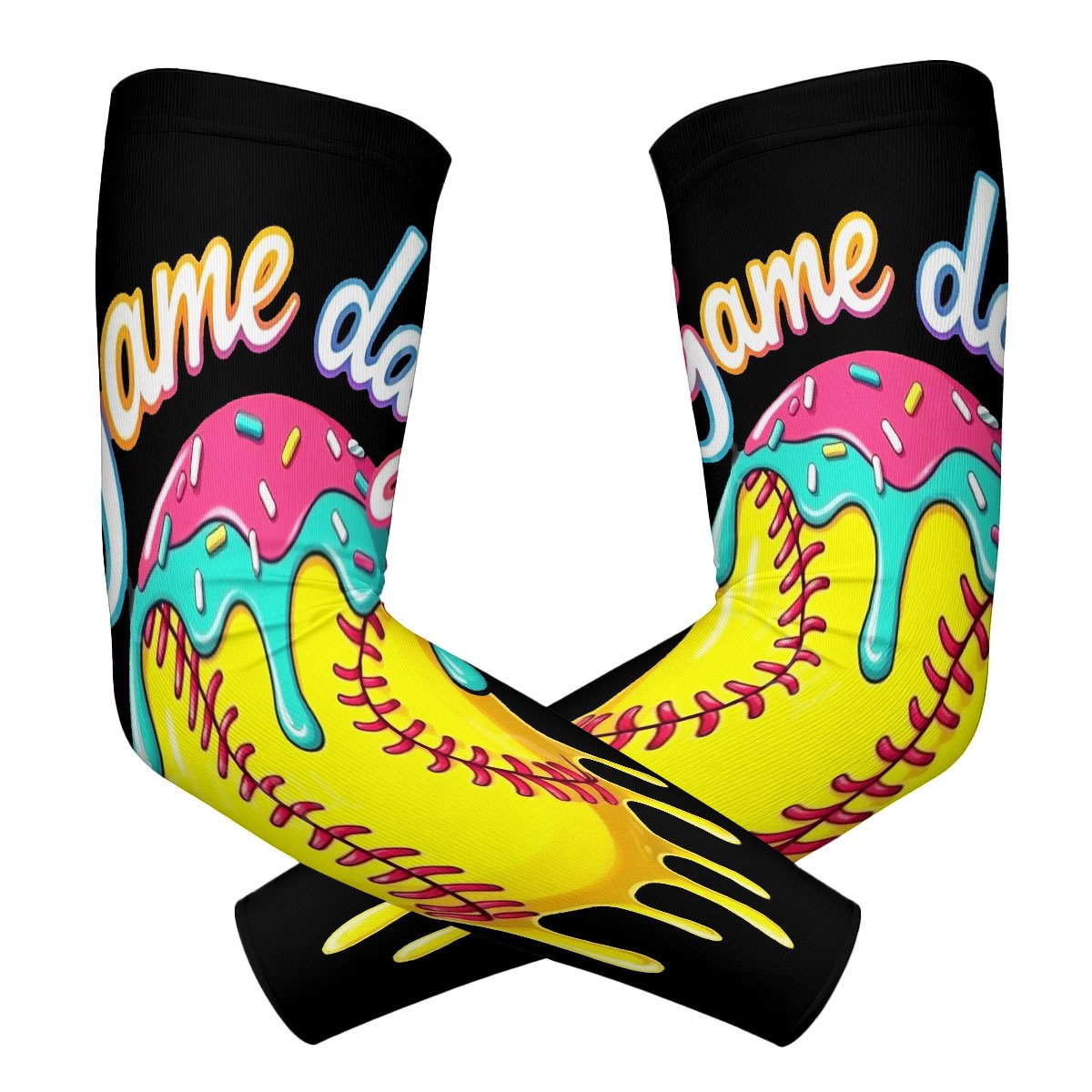 TEMU Une paire de manchettes de sport de compression amusantes pour la randonnée et le vélo, avec des balles de baseball colorées comme des bonbons
