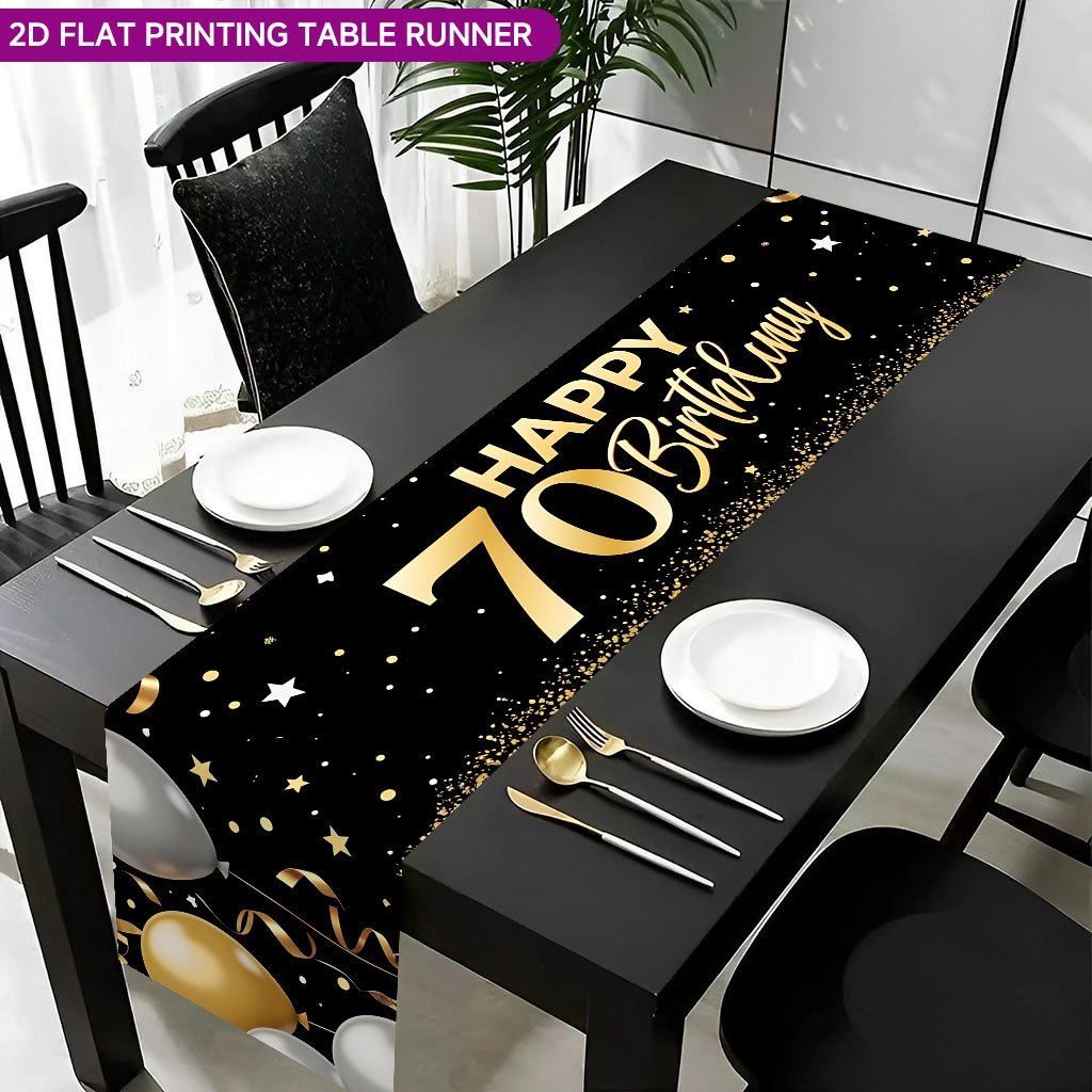 TEMU 2d Runner 1pc, 70th Birthday Celebration Balloon Party Tablecloth, Polyester Fiber Rectangular Table Runner, Dining Table Decor, Suitable For