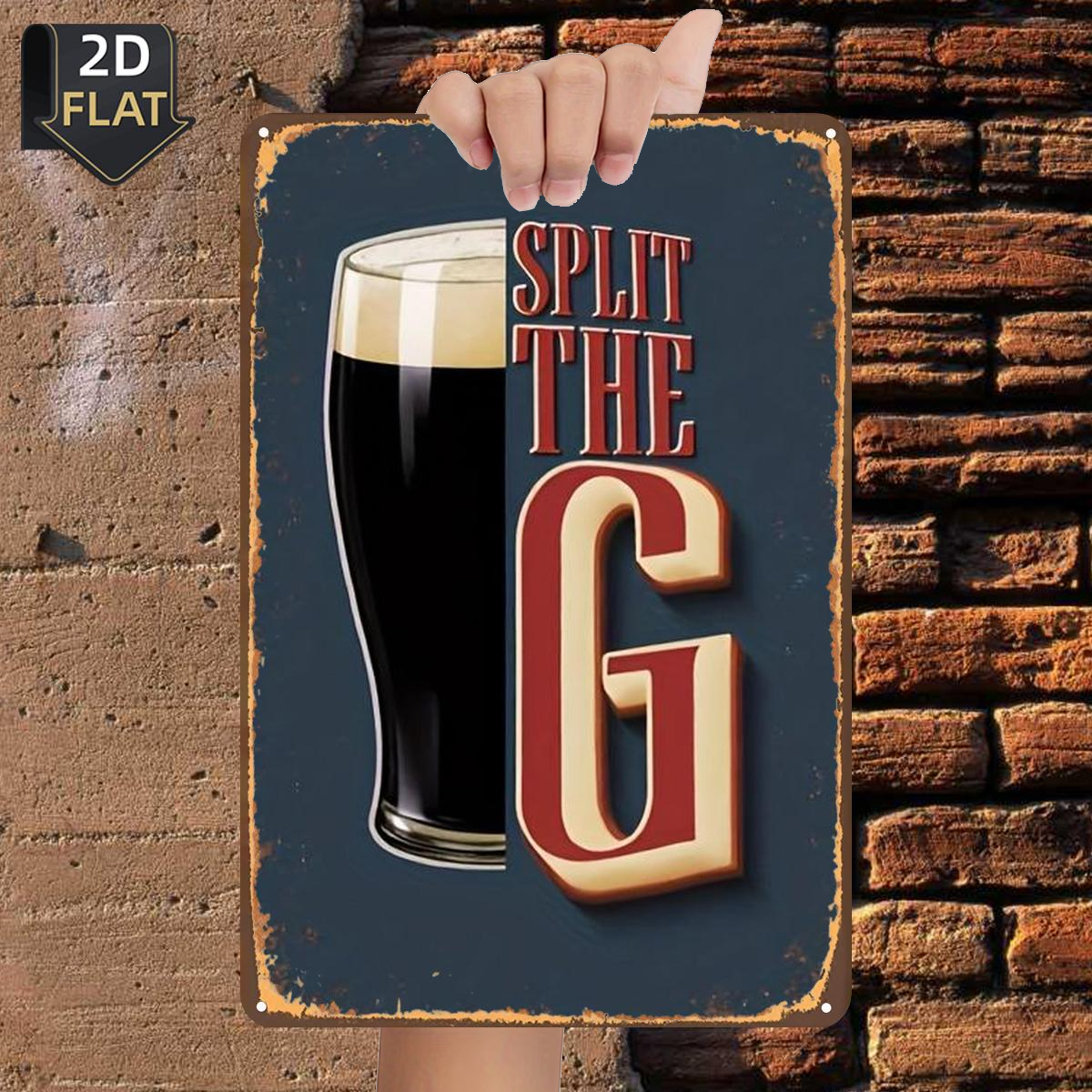 TEMU 2d Flat 1pc, "split The G: A Brew Experience", Metal Tin Sign, Size(8"x12"/20cm*30cm)decoratve Paintings/room/restaurant/bar/door/garage Decor