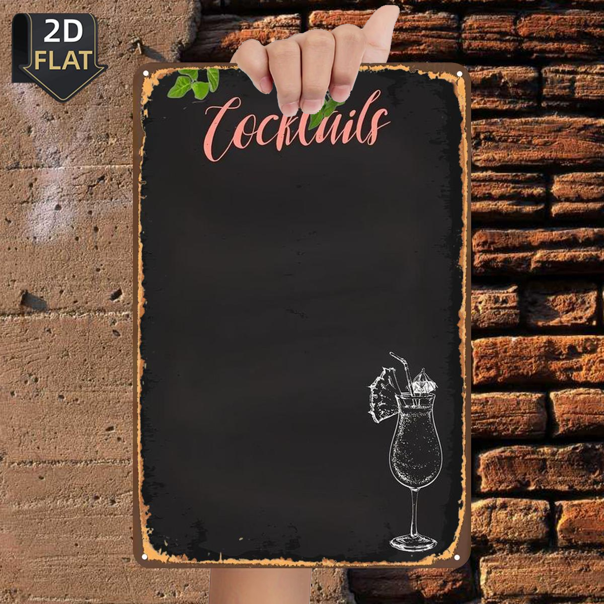 Image of 2d Flat 1pc, Cocktails Menu Board With Chalkboard Design, Metal Tin Sign, Size(8\"x12\""/20cm*30cm) Decorative Paintings/room/restaurant/bar/door/garage Decor"