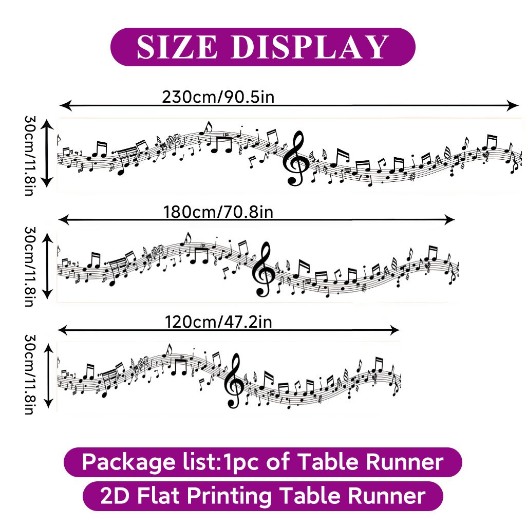 TEMU Chemin de pièce portée de musique avec notes de musique - et de portée, nappe rectangulaire en polyester pour décoration de table de fête