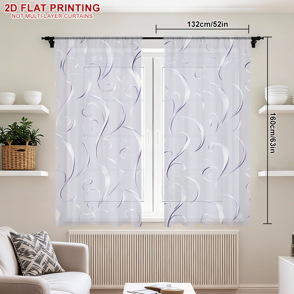 TEMU 2d Flat - 2pcs Light Blue Lines Sheer Curtains, Decoration, Sweet And Cozy Atmosphere, Living Room, Dining Room, Bedroom, Wedding Room, Study,