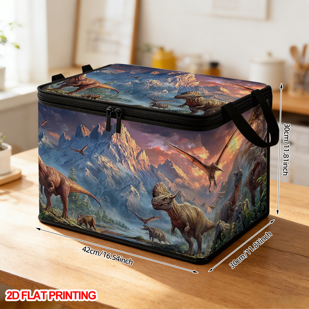 TEMU 1pc Large Dinosaur Storage Box With Zipper Closure Suitable For Clothes,, Seasonal Decor - Oxford Fabric Rectangular Organizer Bin, Soft Lid,