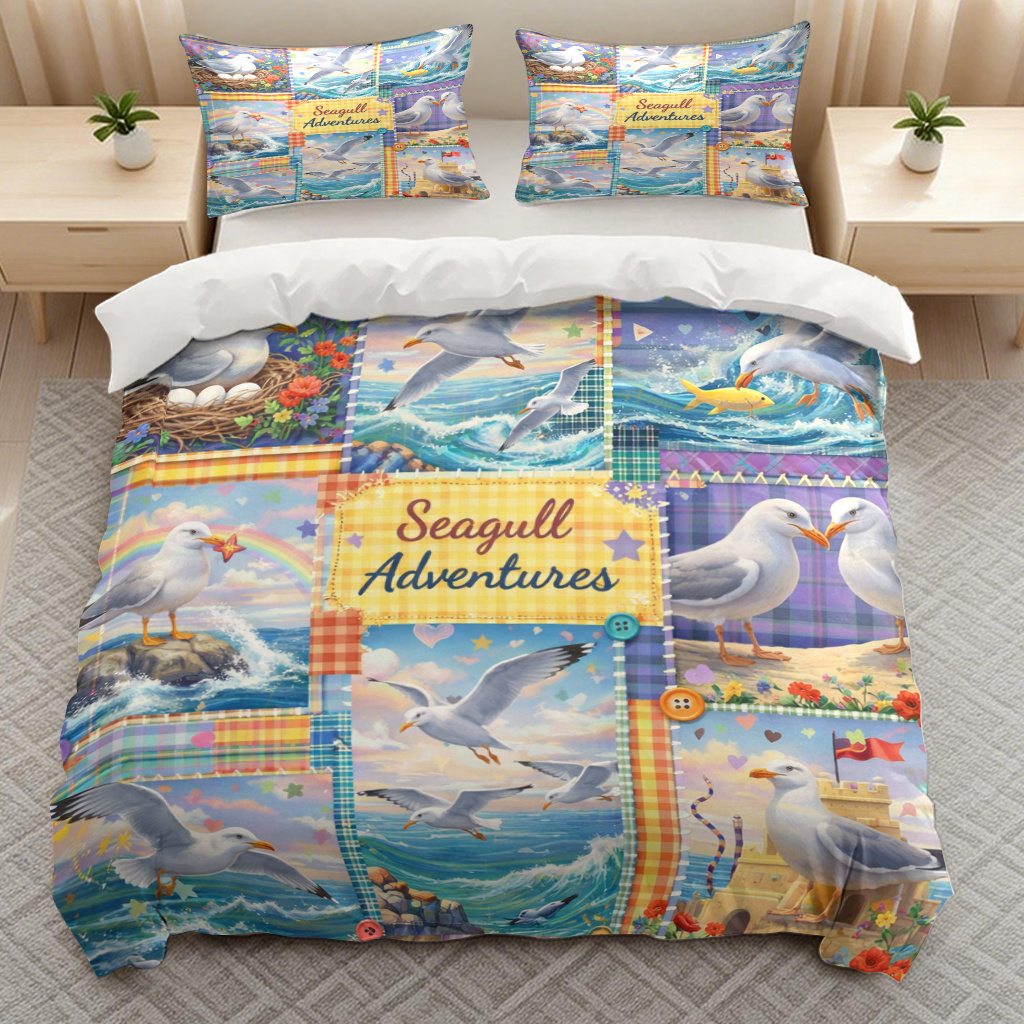 TEMU 2/3pcs Seagull Scenes Themed Bedding Duvet Cover Quilt Cover, Trendy Soft Bedding (1*duvet Cover And 1/2*pillowcases) With Zipper Closure For