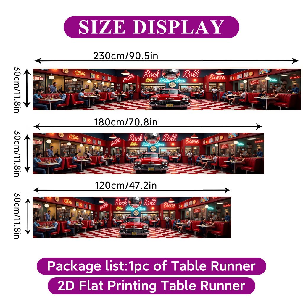 TEMU 1pc Retro 1950s Diner Table Runner - Vintage Suitable For Indoor/outdoor Rectangular Table Cover, Classic Diner Ambiance Decor, Dining Table,