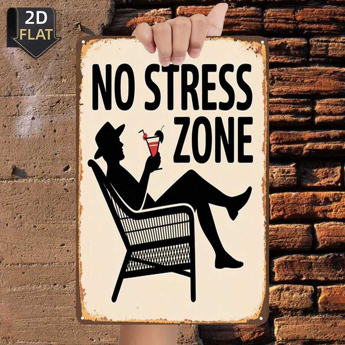 TEMU Plat 2D, 1 pièce, "Zone Stress : Détendez-vous et Décompressez", Panneau en Métal, Taille (8"X12"/20Cm*30cm) Décoration pour