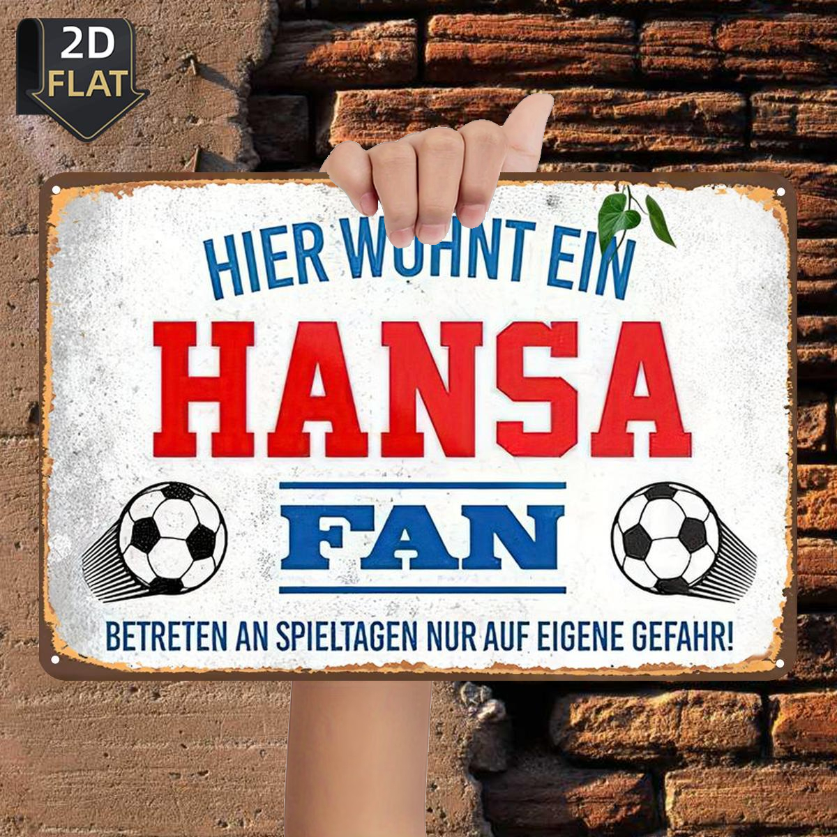 E-shop 2D Flach ., wohnt ein Hansa-Fan – Betreten Sie das Stadion auf eigene Gefahr!, Metallblechschild, Größe (8"X12"/20Cm*30Cm) Dekorative