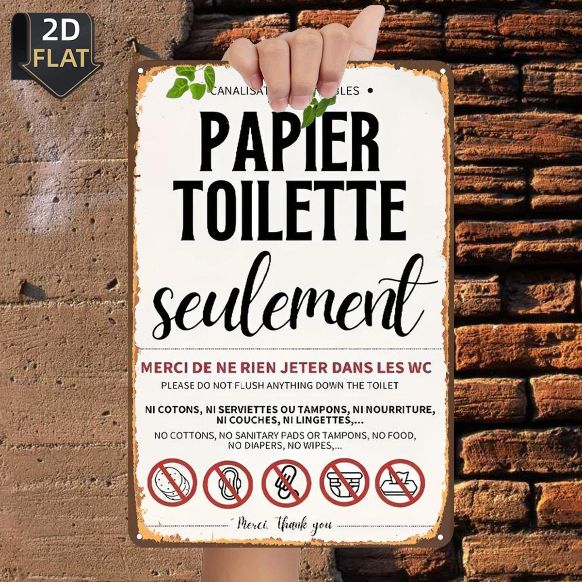 TEMU Panneau Métallique Plat 2D 1pc, " Toilette Exclusivement dans les Toilettes – Pas de Coton, de Serviettes ni d'Autres Articles", Taille