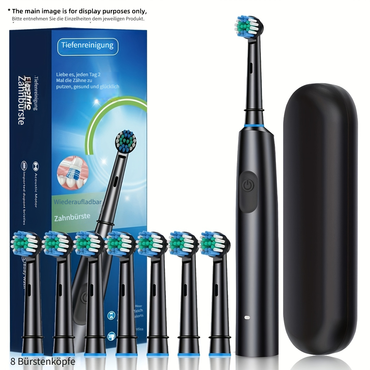 * Rotierende Elektrische Zahnbrste, 5 * Intelligenter Timer,  Wiederaufladbare USB-Zahnbrste fr Paare, Mundhygiene, 8 Ersatzkpfe,  Weiche Zahnseide 1 Brstenkopf + 8 Ersatzkpfe + Reisebox Geschenk ...
