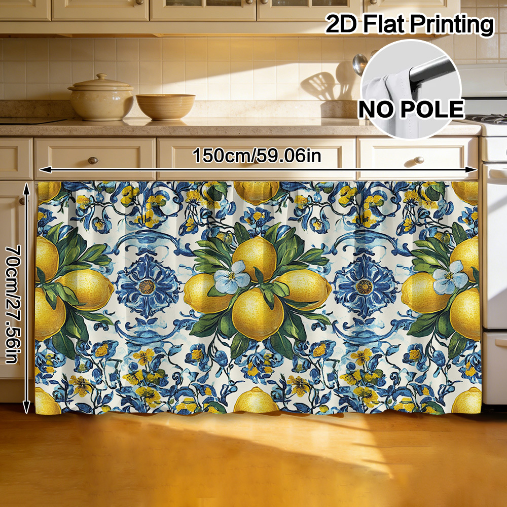 TEMU 2d Flat, 2d Flat - 1pc Lemon And Curtain & Cabinet Decor,suitable For Home Decoration Such As Bathrooms, Living Rooms, Bedrooms, Kitchens, Sink