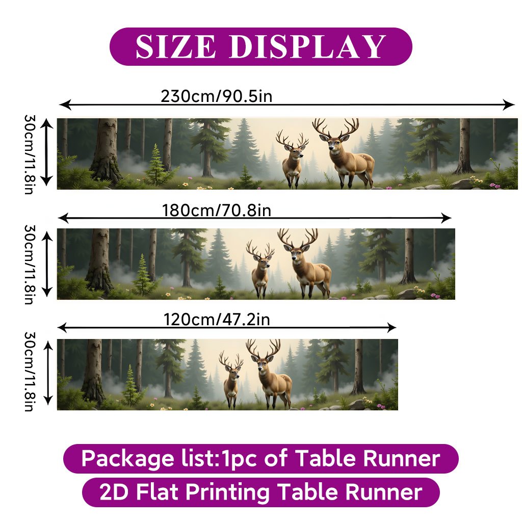 TEMU 1pc Table Runner Suitable For Indoor/outdoor Use - Elegant Deer & Woodland Rectangular Polyester Table Cover, - Deer Print For Holiday Dining