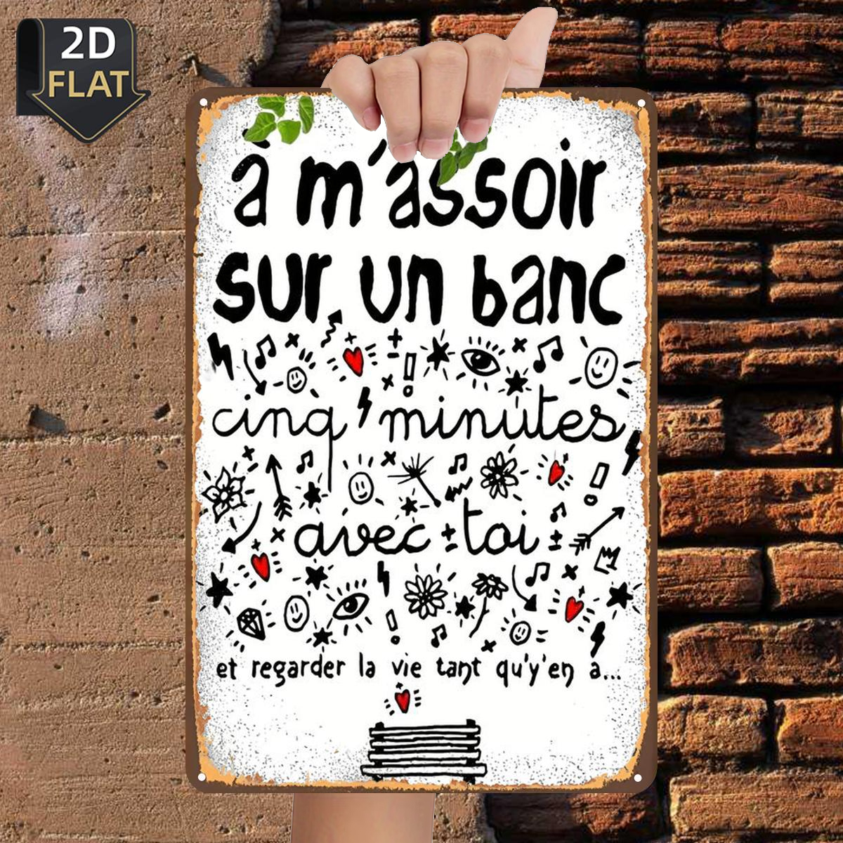 TEMU Plat 2D, 1 pièce, "Asseyez-vous avec moi pendant minutes et regardez ...", plaque en métal étain, taille (8"x12"/20cm*30cm), peintures