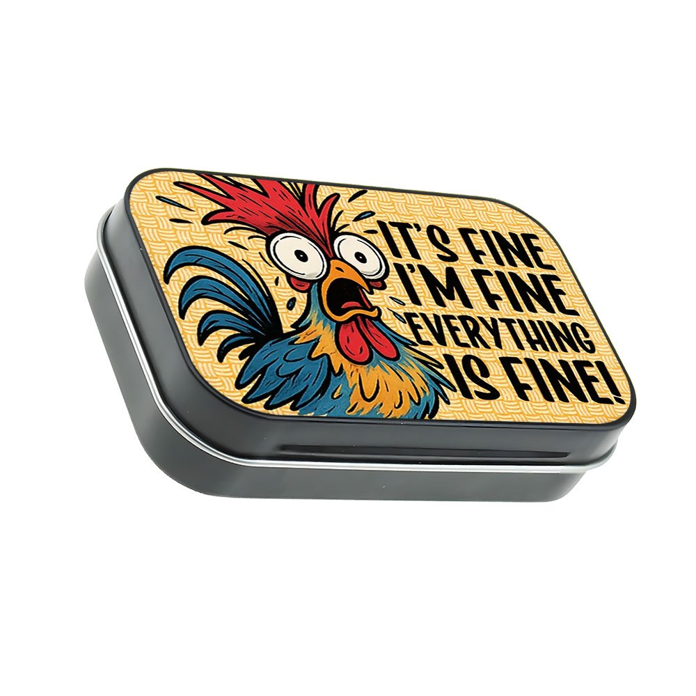 TEMU 1pc Square Metal Hinged Tin Box With Funny Rooster Cartoon Design, Mini Lidded Storage Bins For Small Items, Decorative Storage Container, Ideal