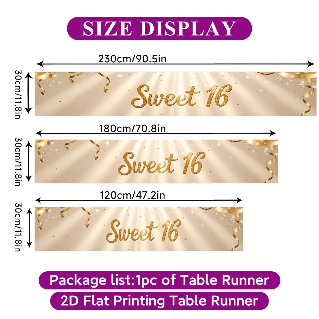TEMU 1pc Table Runner Suitable For 16th Party Decorations, Rectangular Polyester Table Cover With Banner For Indoor/outdoor Dining Table, Kitchen