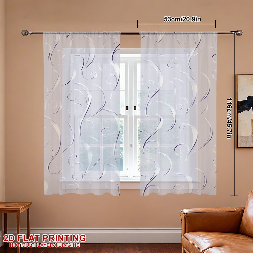 TEMU Rideaux Voilages 2D Plats - 2pcs , Tourbillonnants, Décoration Intérieure Tendance, Ambiance Douce et Confortable, Salon, Salle à Manger,